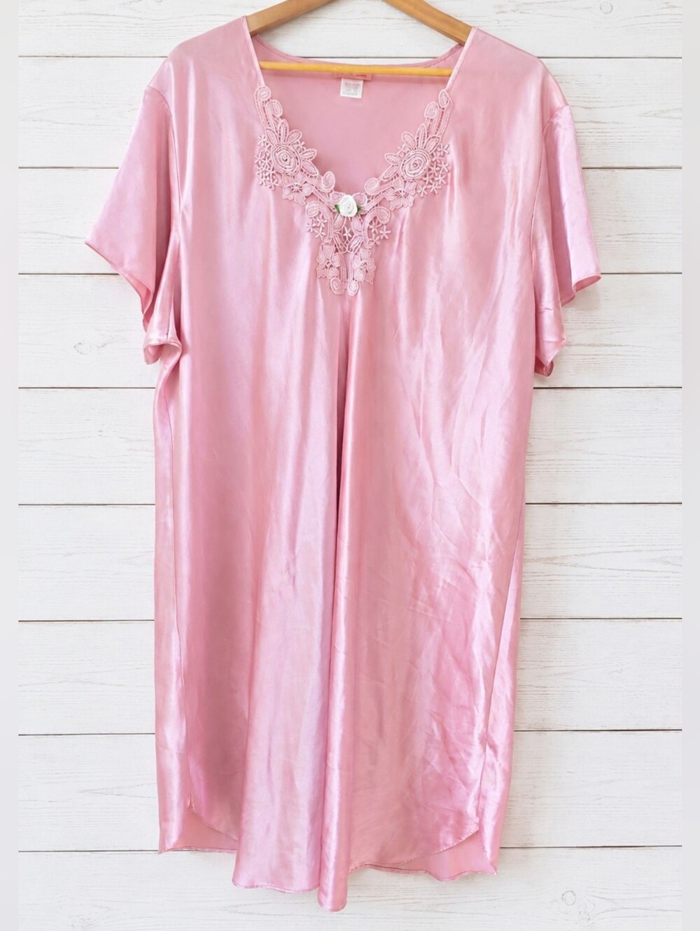Bed Of Roses Lingerie Pink Satin Nightgown with Lace Trim Size 3X